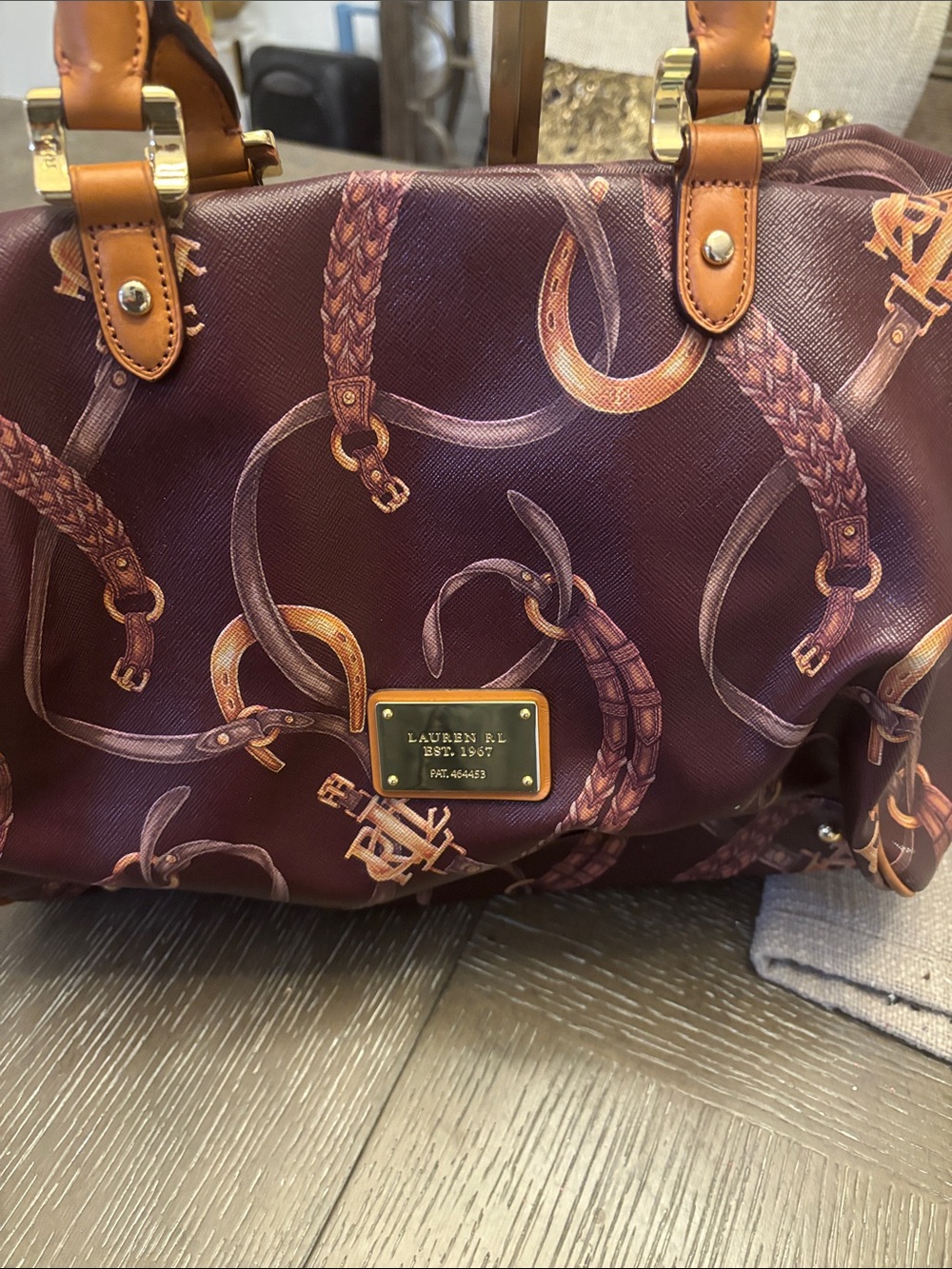 Ralph Lauren Satchel with Tan Leather Trim - Picture 7 of 8